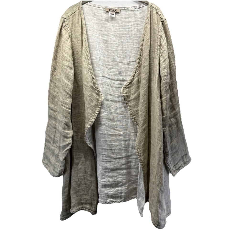 FLAX Women's Open Jacket Cardigan Large 100% Linen Lagenlook Minimalist Relaxed